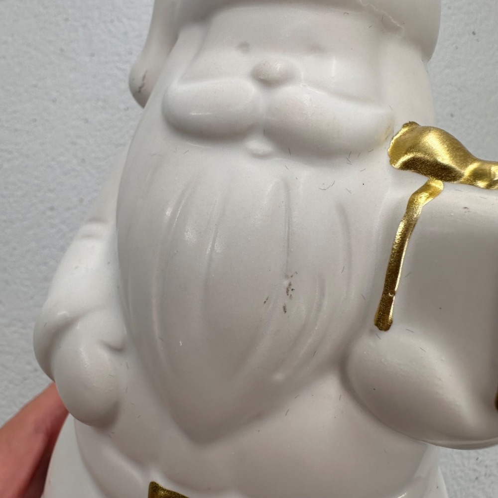 White‎ Ceramic Santa Clause Figurine Gold Accents 8 Inch Christmas Holiday Decor - Picture 7 of 11